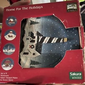 Vintage Sakura Warren Kimble Home for the holidays salad/dessert plate set